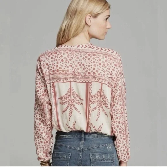 Free People Red and Off White Boho Blouse - Picture 7 of 10